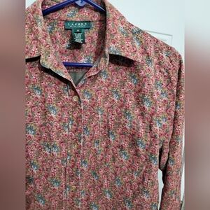 Ralph Lauren LRL Floral 100% Cotton Voile Button Down Shirt Town Country Medium